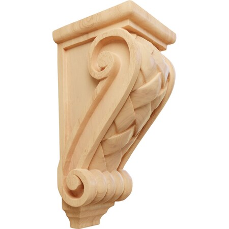 Ekena Millwork 4 1/2"W x 5"D x 10"H Medium Basket Weave Corbel, Red Oak CORW04X05X10BWRO